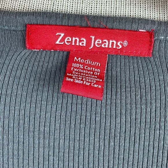 EUC Zena Jeans Womens Gray 3/4 Sleeve Top with Lace/Sequins V-Neck Size M - Picture 6 of 6
